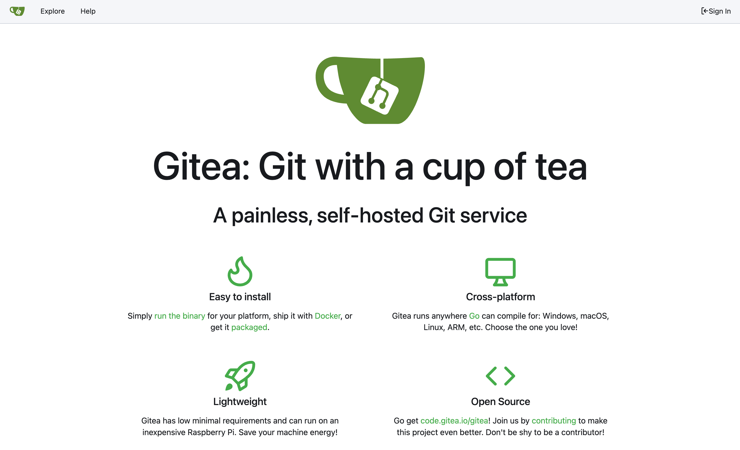 Gitea frontpage